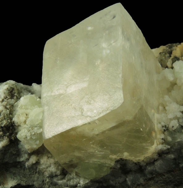 Calcite on Prehnite with (Pyrrhotite?) from Millington Quarry, Bernards Township, Somerset County, New Jersey