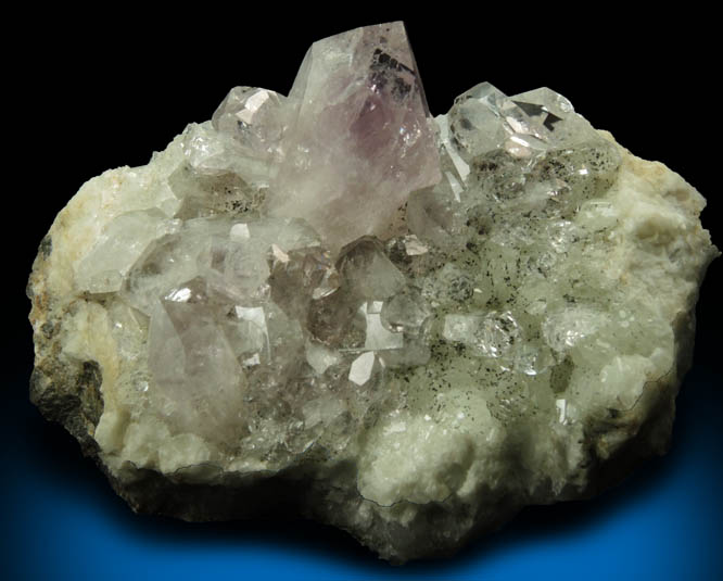 Quartz var. Amethyst Quartz on Datolite with Chamosite from Millington Quarry, Bernards Township, Somerset County, New Jersey