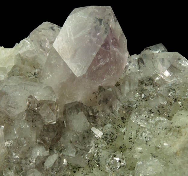 Quartz var. Amethyst Quartz on Datolite with Chamosite from Millington Quarry, Bernards Township, Somerset County, New Jersey