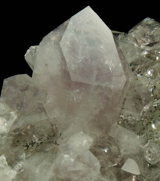 Quartz var. Amethyst Quartz on Datolite with Chamosite from Millington Quarry, Bernards Township, Somerset County, New Jersey