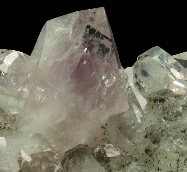 Quartz var. Amethyst Quartz on Datolite with Chamosite from Millington Quarry, Bernards Township, Somerset County, New Jersey