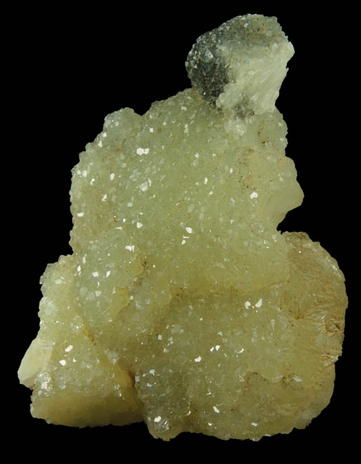 Apophyllite with Chlorite inclusions over Prehnite from Millington Quarry, Bernards Township, Somerset County, New Jersey