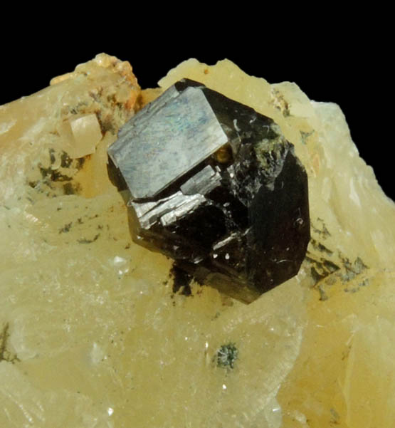 Sphalerite on Prehnite with pseudomorphic molds after Anhydrite from Millington Quarry, Bernards Township, Somerset County, New Jersey