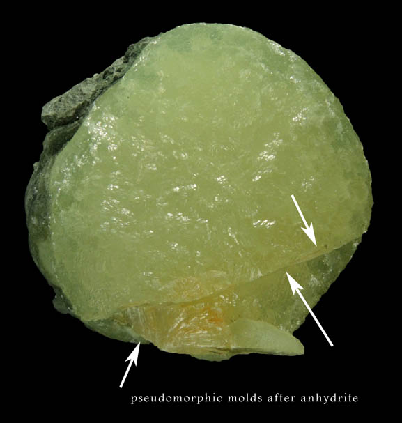 Prehnite with pseudomorphic molds after Anhydrite from Millington Quarry, Bernards Township, Somerset County, New Jersey