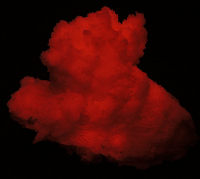Photo below under shortwave ultraviolet illumination of Aragonite from N'Chwaning Mine, Kalahari Manganese Field, Northern Cape Province, South Africa Aragonite from N'Chwaning Mine, Kalahari Manganese Field, Northern Cape Province, South Africa