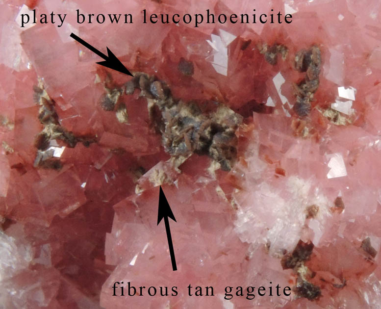 Rhodochrosite with Leucophoenicite, Gageite, Brucite from N'Chwaning II Mine, Kalahari Manganese Field, Northern Cape Province, South Africa