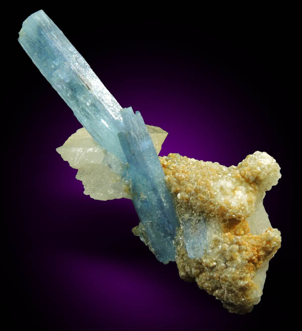 Beryl var. Aquamarine (curved healed crystal) with Quartz from Shigar Valley, Skardu District, Gilgit-Baltistan, Pakistan