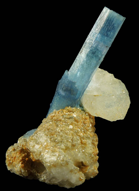 Beryl var. Aquamarine (curved healed crystal) with Quartz from Shigar Valley, Skardu District, Gilgit-Baltistan, Pakistan