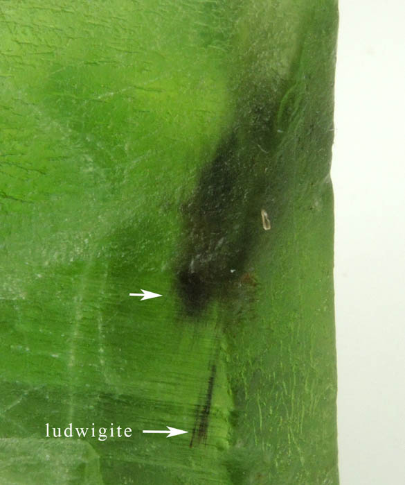 Peridot crystal (gem variety of Forsterite) with Ludwigite inclusions from Suppat, Naran-Kagan Valley, Kohistan District, Khyber Pakhtunkhwa (North-West Frontier Province), Pakistan