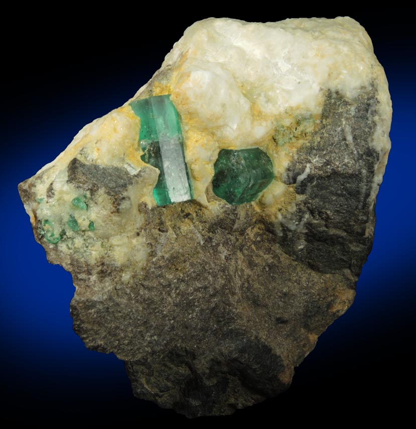 Beryl var. Emerald in Calcite from Muzo Mine, Vasquez-Yacopi Mining District, Colombia