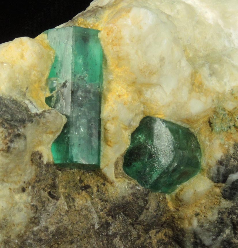 Beryl var. Emerald in Calcite from Muzo Mine, Vasquez-Yacopi Mining District, Colombia