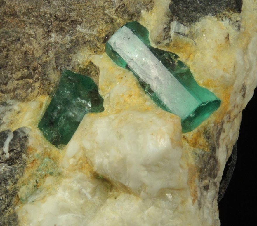 Beryl var. Emerald in Calcite from Muzo Mine, Vasquez-Yacopi Mining District, Colombia