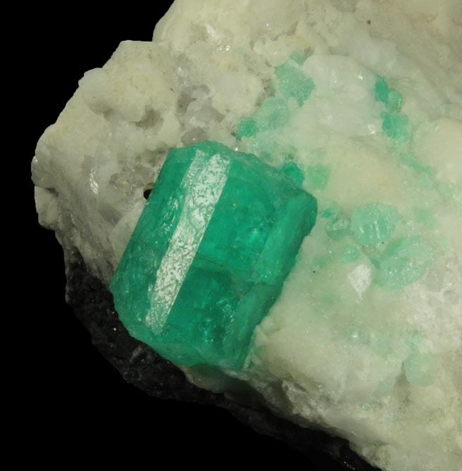 Beryl var. Emerald in Calcite from Muzo Mine, Vasquez-Yacopi Mining District, Colombia