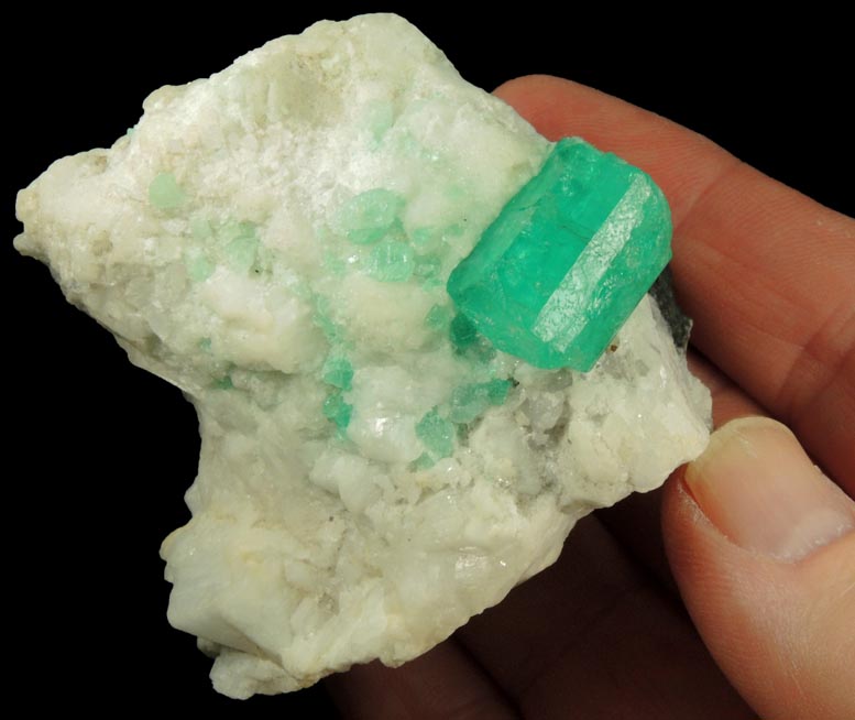 Beryl var. Emerald in Calcite from Muzo Mine, Vasquez-Yacopi Mining District, Colombia