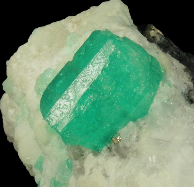 Beryl var. Emerald in Calcite from Muzo Mine, Vasquez-Yacopi Mining District, Colombia