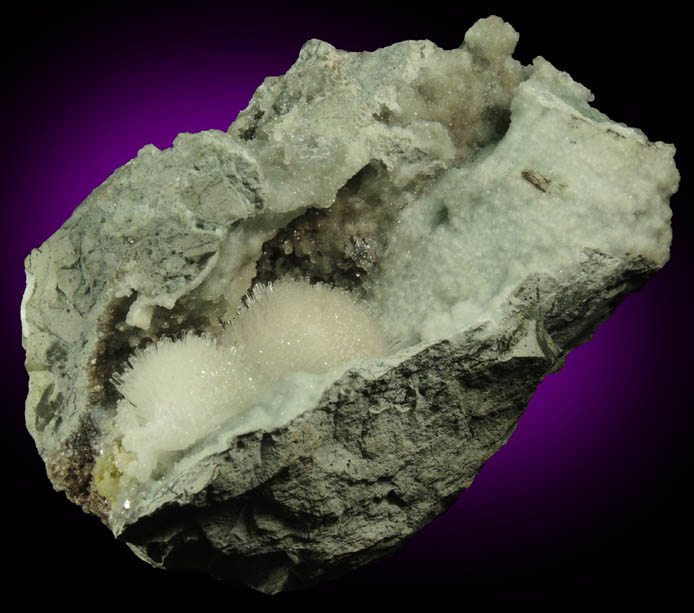 Natrolite on Prehnite from Malad Quarry, Mumbai, Maharashtra, India