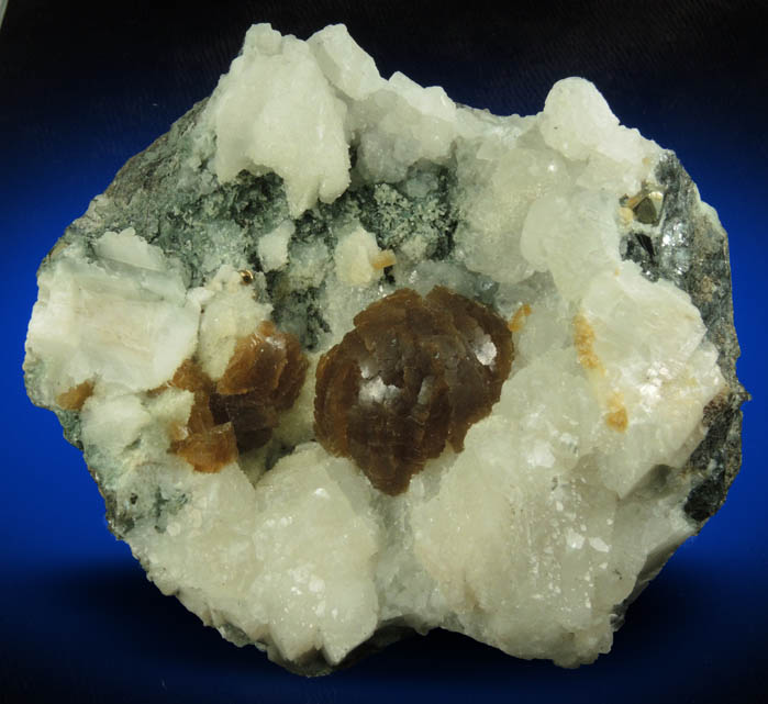 Stellerite, Calcite, and Pyrite from Rudnyi, Kustanai, Kazakhstan