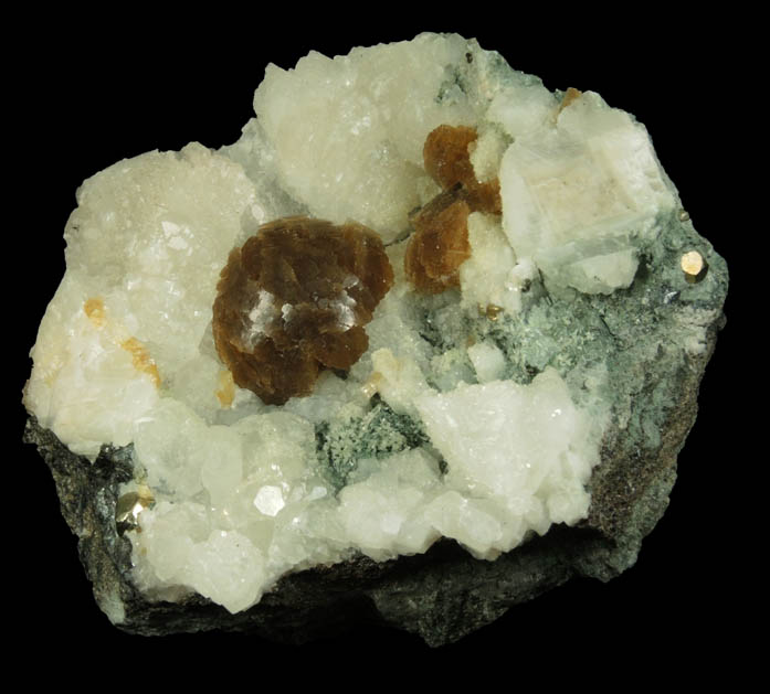 Stellerite, Calcite, and Pyrite from Rudnyi, Kustanai, Kazakhstan