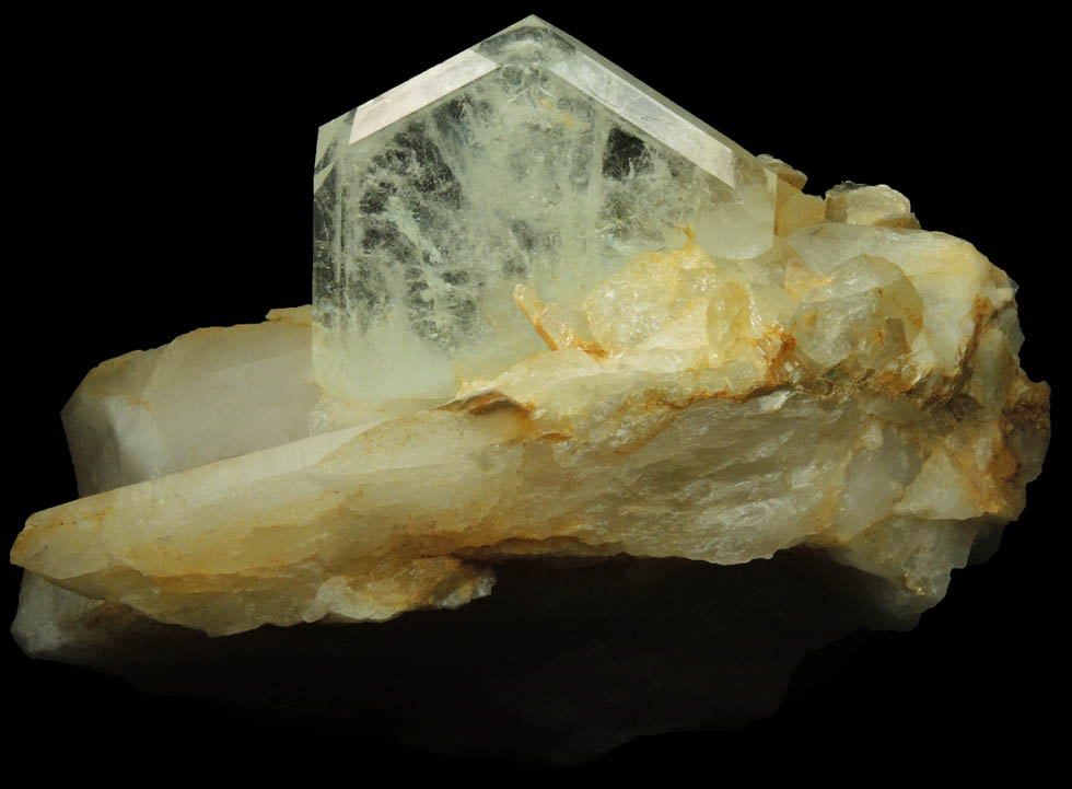 Beryl Var. Aquamarine on Quartz from Xuebaoding Mountain near Pingwu, Sichuan Province, China