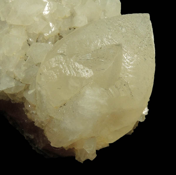 Calcite (twinned crystals) over Stilbite from Moore's Station Quarry, 44 km northeast of Philadelphia, Mercer County, New Jersey