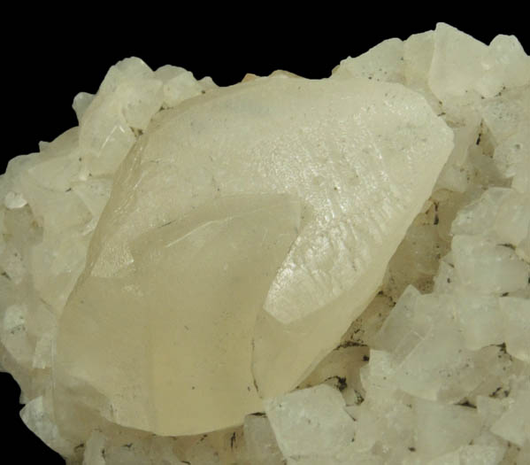 Calcite (twinned crystals) over Stilbite from Moore's Station Quarry, 44 km northeast of Philadelphia, Mercer County, New Jersey