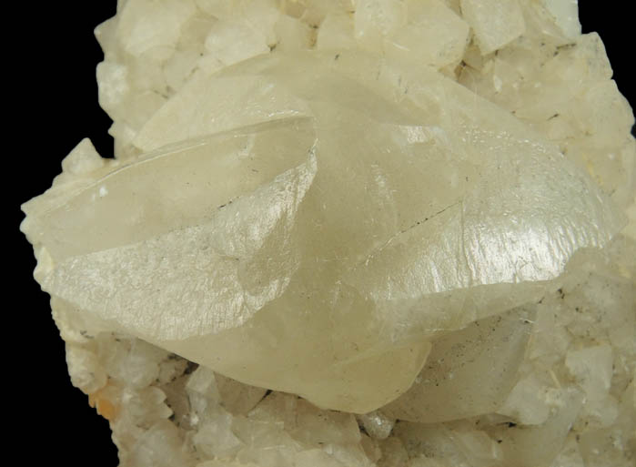 Calcite (twinned crystals) over Stilbite from Moore's Station Quarry, 44 km northeast of Philadelphia, Mercer County, New Jersey