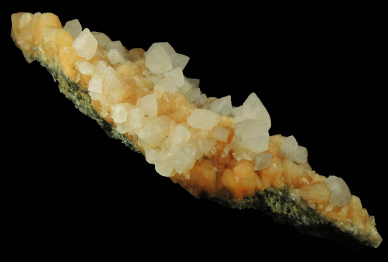 Stilbite with Calcite from Moore's Station Quarry, 44 km northeast of Philadelphia, Mercer County, New Jersey