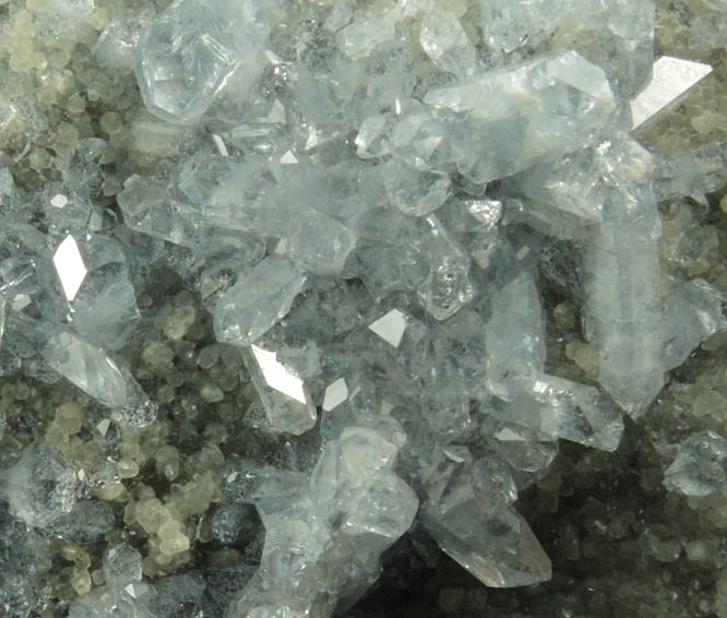 Celestine on Calcite from Route 13 road cut, Chittenengo Falls, Madison County, New York