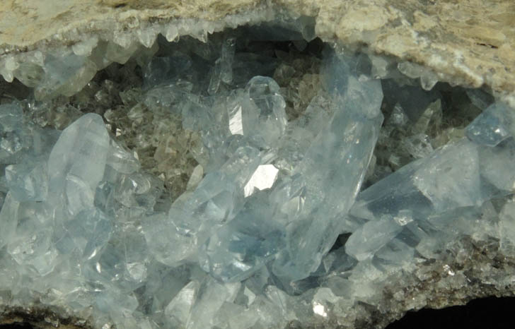 Celestine on Calcite from Route 13 road cut, Chittenengo Falls, Madison County, New York