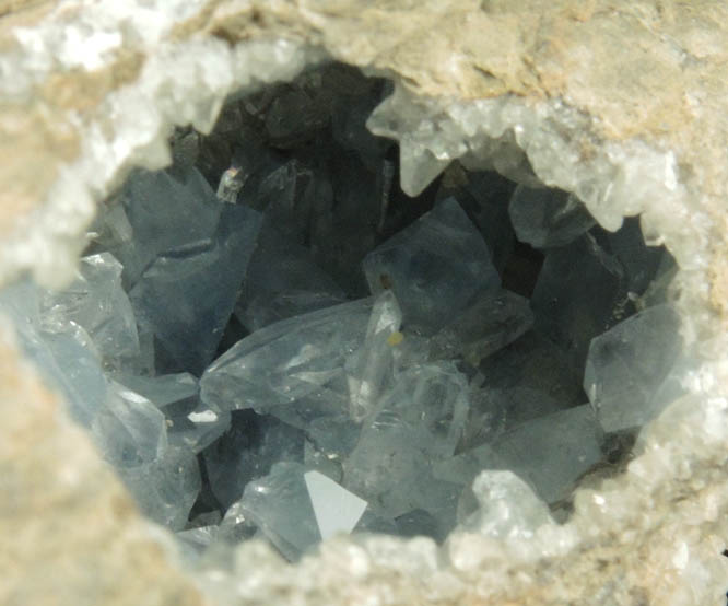 Celestine on Calcite from Route 13 road cut, Chittenengo Falls, Madison County, New York