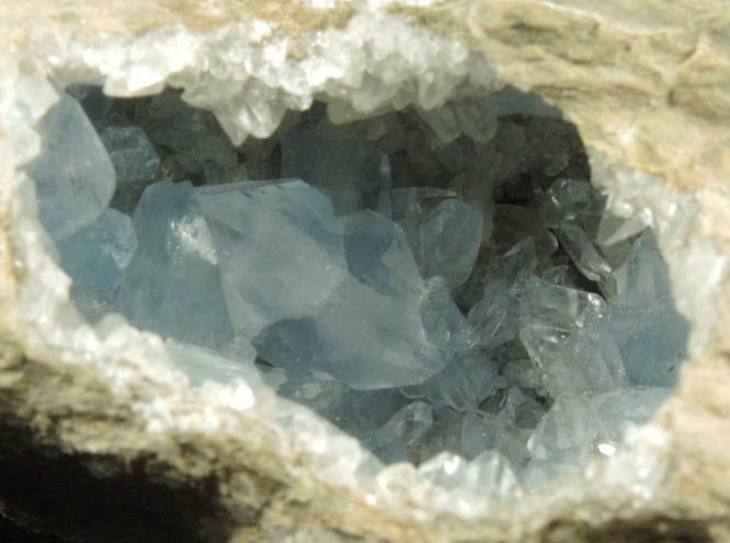 Celestine on Calcite from Route 13 road cut, Chittenengo Falls, Madison County, New York