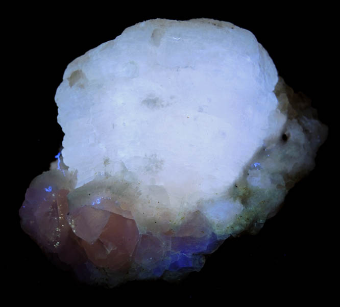 Photo below under longwave ultraviolet illumination of Witherite from Minerva #1 Mine, Cave-in-Rock District, Hardin County, Illinois Witherite from Minerva #1 Mine, Cave-in-Rock District, Hardin County, Illinois