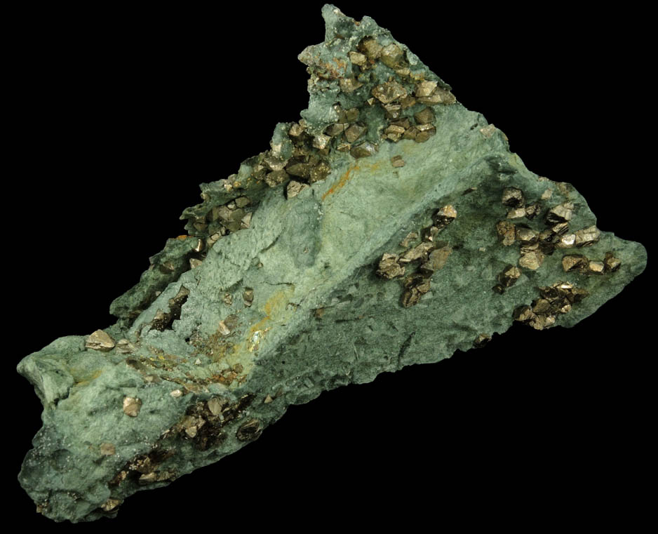 Pyrite on Actinolite var. Byssolite from French Creek Iron Mines, St. Peters, Chester County, Pennsylvania