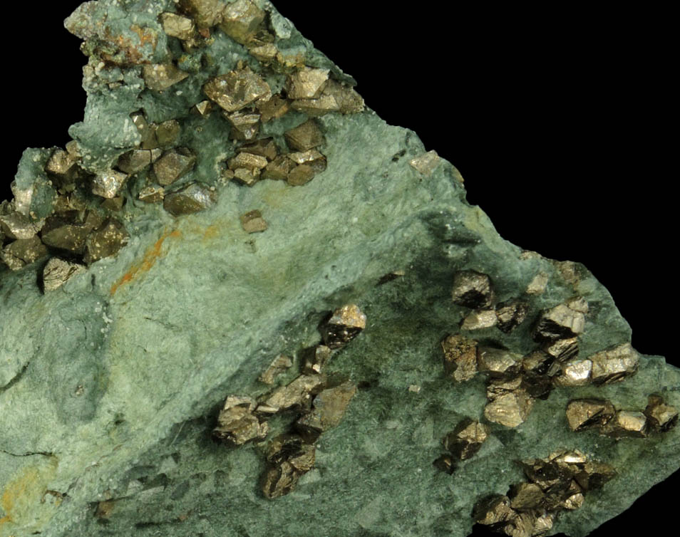 Pyrite on Actinolite var. Byssolite from French Creek Iron Mines, St. Peters, Chester County, Pennsylvania