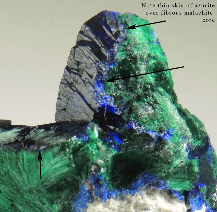 Azurite partially altered to Malachite from Milpillas Mine, Cuitaca, Sonora, Mexico