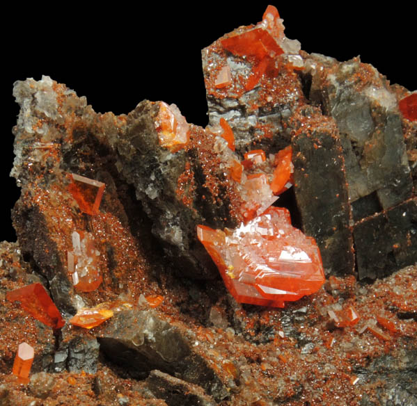 Wulfenite, Vanadinite, Calcite from Red Cloud Mine, Silver District, La Paz County, Arizona