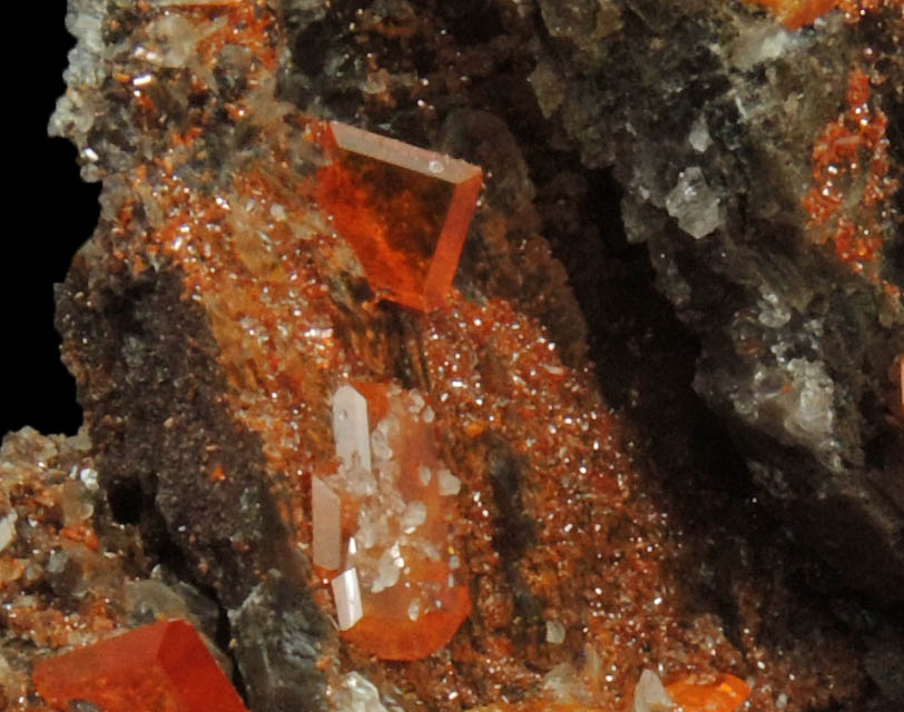 Wulfenite, Vanadinite, Calcite from Red Cloud Mine, Silver District, La Paz County, Arizona