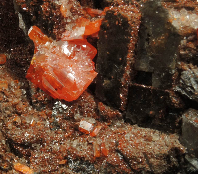 Wulfenite, Vanadinite, Calcite from Red Cloud Mine, Silver District, La Paz County, Arizona