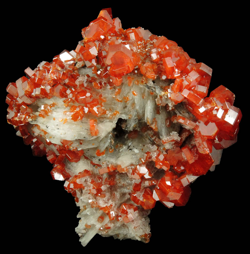 Vanadinite with Calcite on Barite from Mibladen, Haute Moulouya Basin, Zeida-Aouli-Mibladen belt, Midelt Province, Morocco