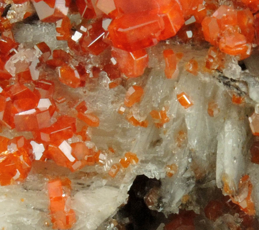 Vanadinite with Calcite on Barite from Mibladen, Haute Moulouya Basin, Zeida-Aouli-Mibladen belt, Midelt Province, Morocco