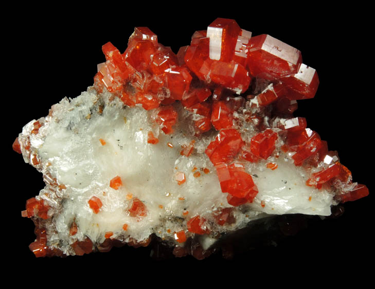 Vanadinite with Calcite on Barite from Mibladen, Haute Moulouya Basin, Zeida-Aouli-Mibladen belt, Midelt Province, Morocco