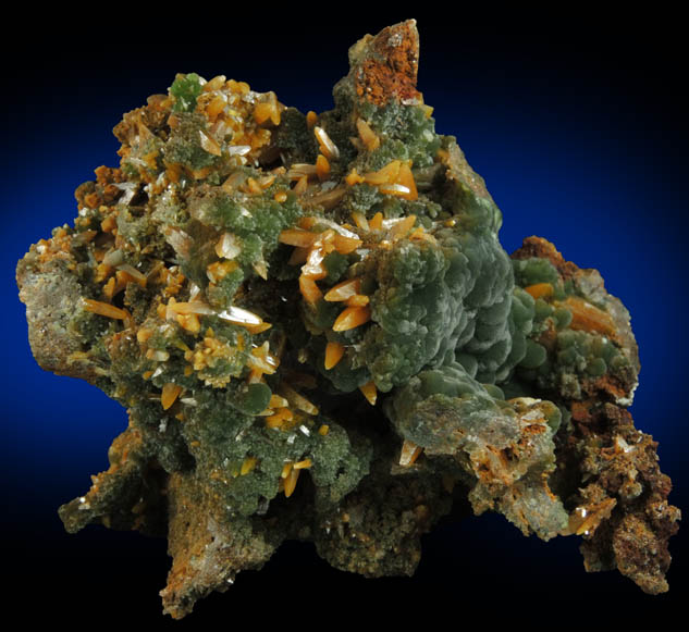 Wulfenite (pseudo-scalenohedral crystals) with Mimetite from Mina Ojuela, San Juan Poniente Vein, Level 6, Mapim, Durango, Mexico