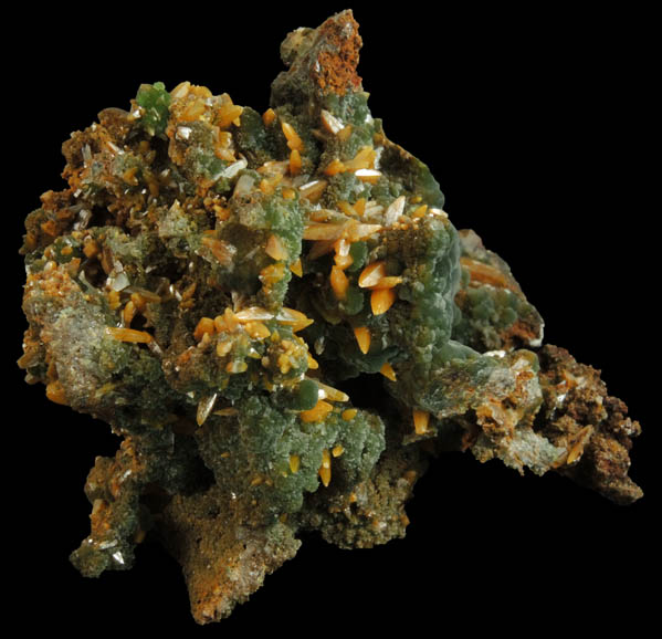 Wulfenite (pseudo-scalenohedral crystals) with Mimetite from Mina Ojuela, San Juan Poniente Vein, Level 6, Mapim, Durango, Mexico