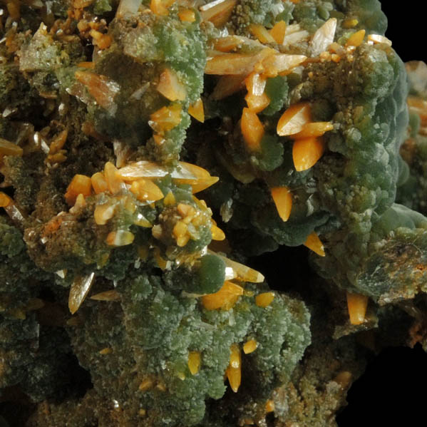 Wulfenite (pseudo-scalenohedral crystals) with Mimetite from Mina Ojuela, San Juan Poniente Vein, Level 6, Mapim, Durango, Mexico