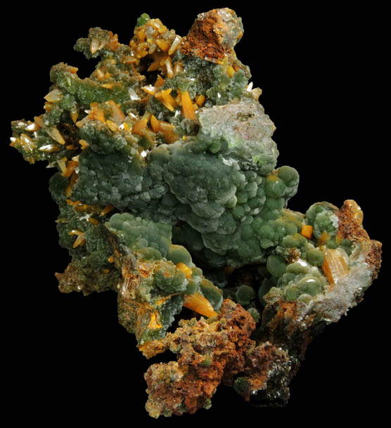 Wulfenite (pseudo-scalenohedral crystals) with Mimetite from Mina Ojuela, San Juan Poniente Vein, Level 6, Mapim, Durango, Mexico