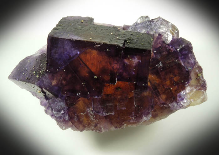 Fluorite (color zoned) with Chalcopyrite from Denton Mine, Harris Creek District, Hardin County, Illinois