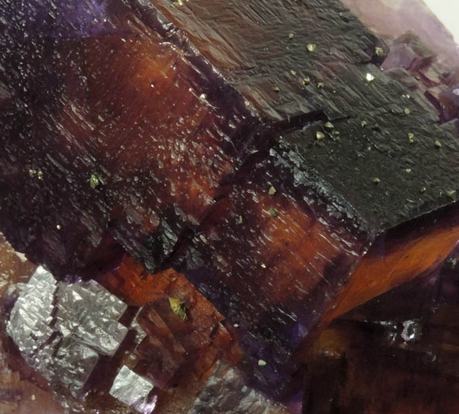 Fluorite (color zoned) with Chalcopyrite from Denton Mine, Harris Creek District, Hardin County, Illinois