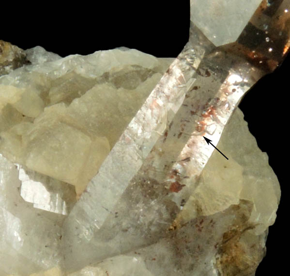 Quartz (Scepter Formation) with Hematite inclusions and bubble in fluid-filled cavity (Enhydro) from Goboboseb Mountains, 43 km west of Brandberg Mountain, Erongo region, Namibia