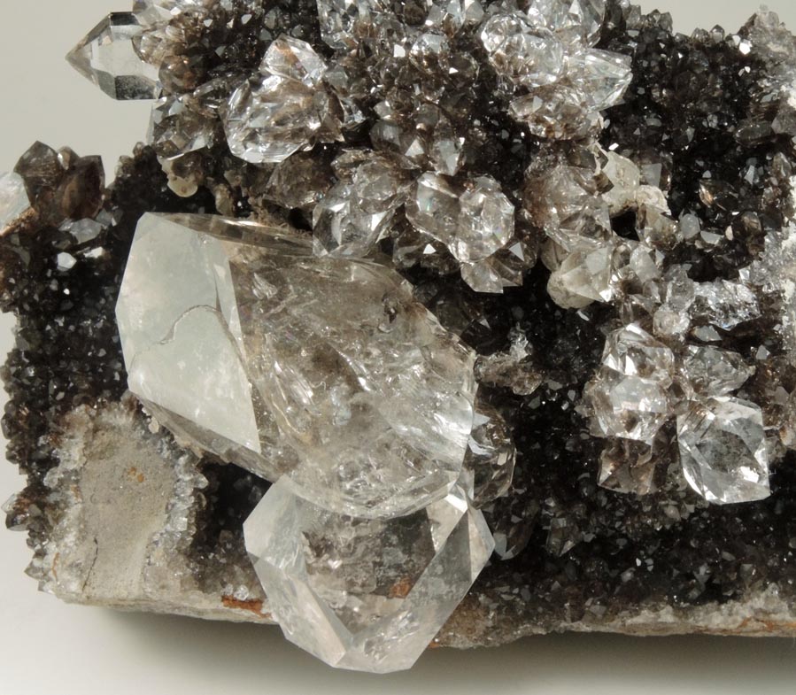 Quartz var. Herkimer Diamonds on Drusy Quartz from Herkimer Diamond Development Mine, Middleville, Herkimer County, New York