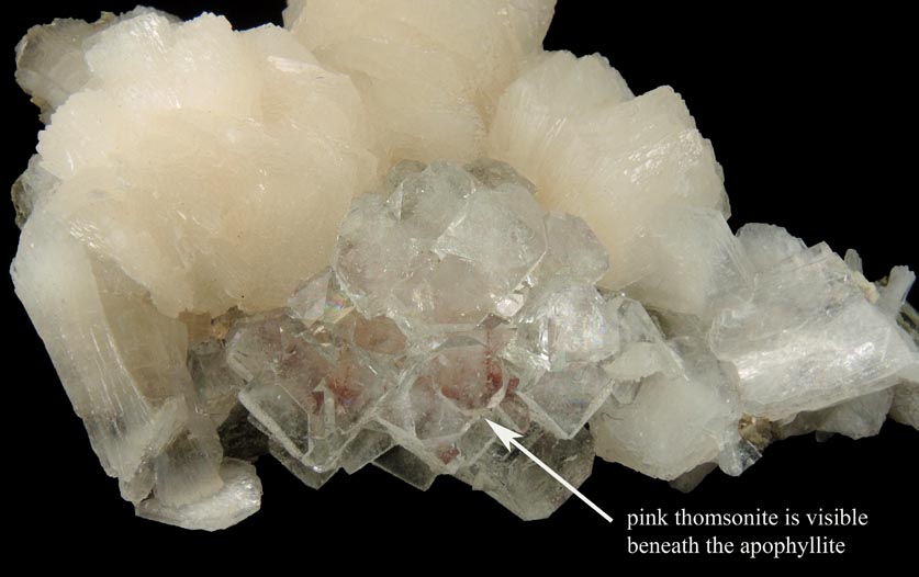 Apophyllite over Thomsonite with Stilbite from Rahuri, Nagar District, Maharashtra, India